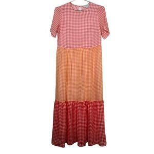 Cottagecore Pink Gingham Maxi Dress Tiered Never Fully Dressed Size 2 US